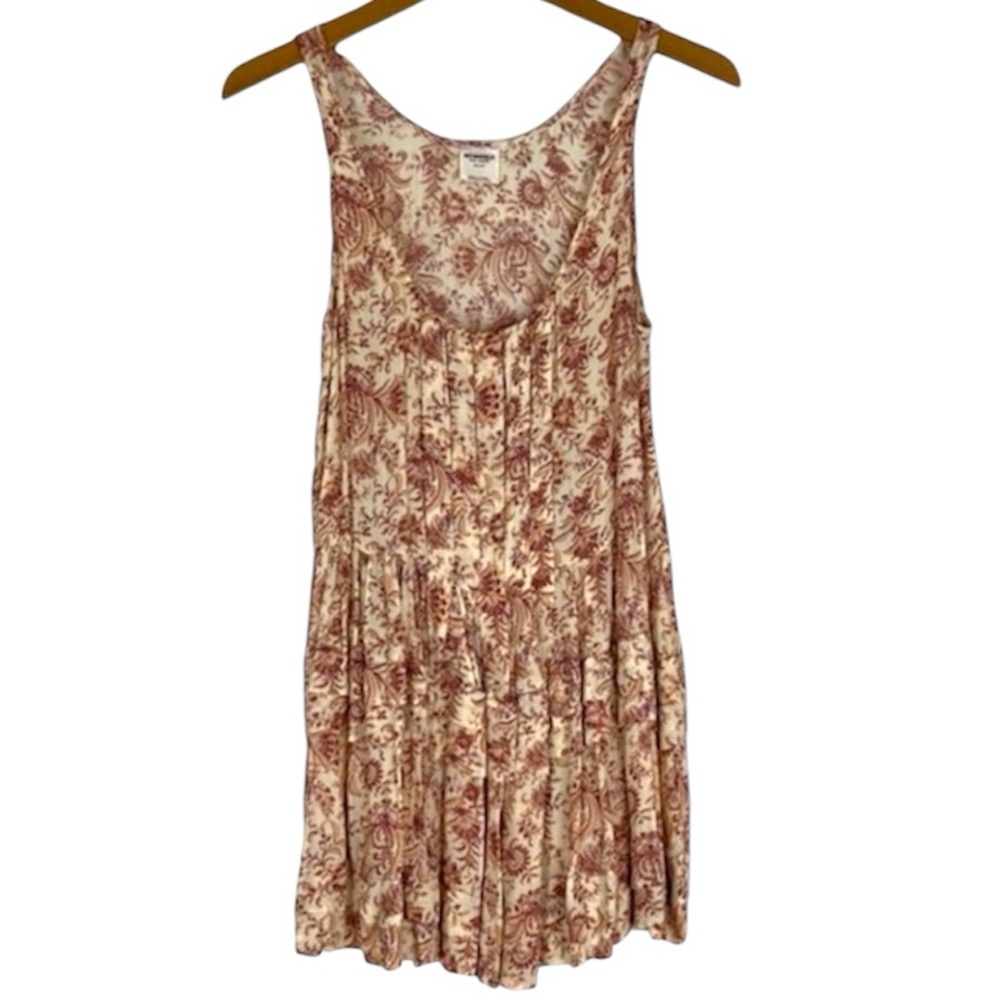 Free People Intimately Cream Paisley Tiered Tunic Boho Sleeveless Top Size XS